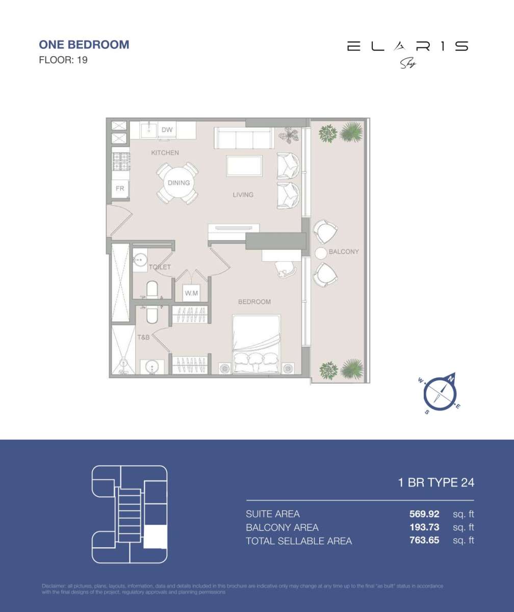 1BR-Type 24 - Elaris Sky offers 1-bedroom apartments in JVT District 3, Jumeirah Village Triangle, Dubai.